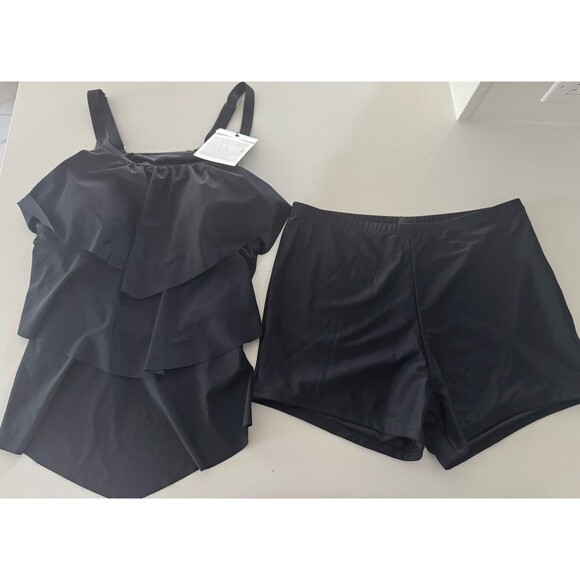 Hanna Nikole 2 Piece Tankini Ruffle Flounce Top High Waist Bottom plus size 16W - Picture 6 of 16